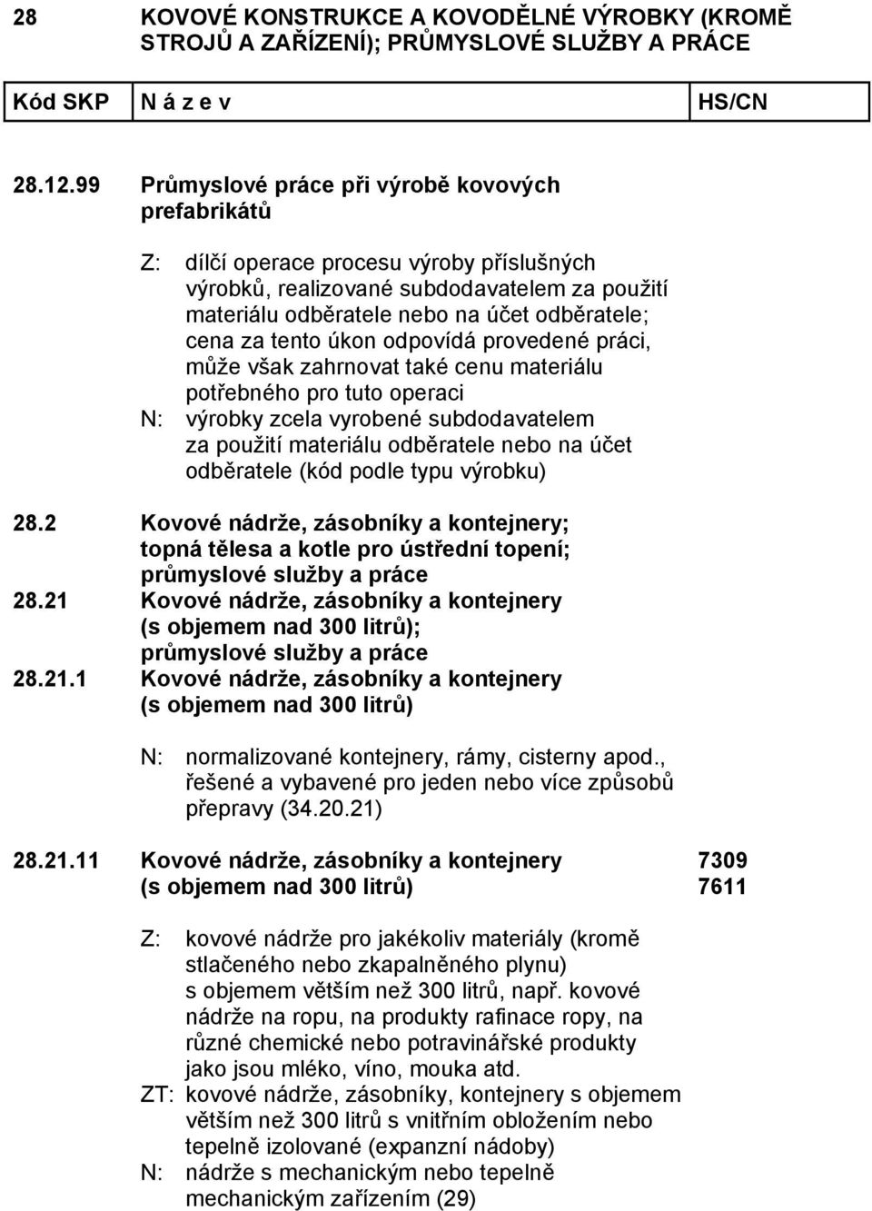 tento úkon odpovídá provedené práci, může však zahrnovat také cenu materiálu potřebného pro tuto operaci N: výrobky zcela vyrobené subdodavatelem za použití materiálu odběratele nebo na účet