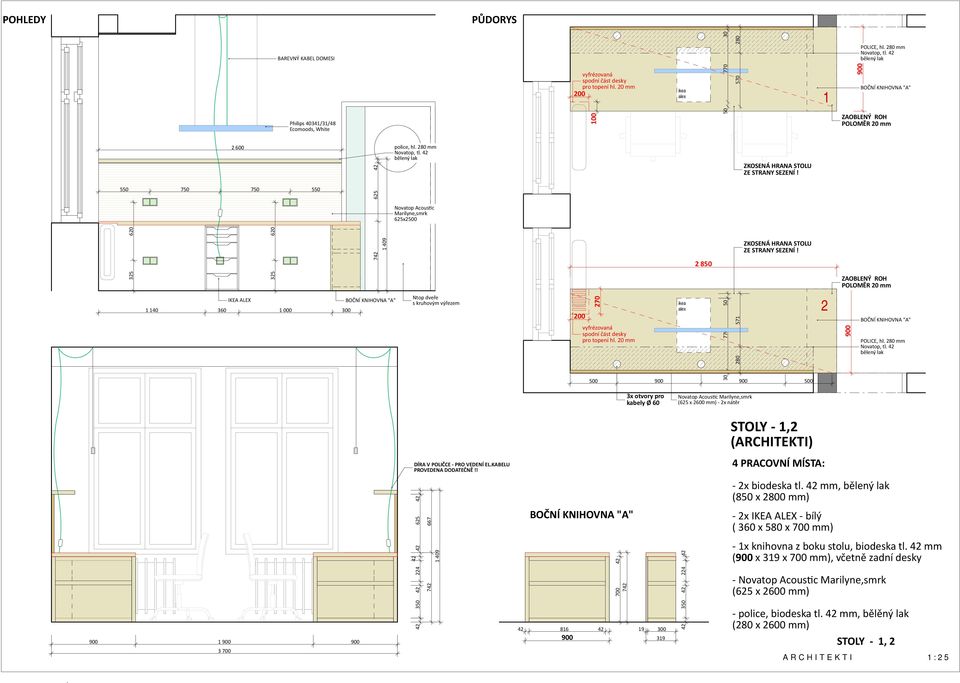 0 mm 500 500 30 770 50 80 57 POLICE, hl. 80 mm Novatop, tl. 3x otvory pro Novatop Acous c Marilyne,smrk (65 x 600 mm) - x nátěr STOLY -, (ARCHITEKTI) DÍRA V POLIČCE - PRO VEDENÍ EL.