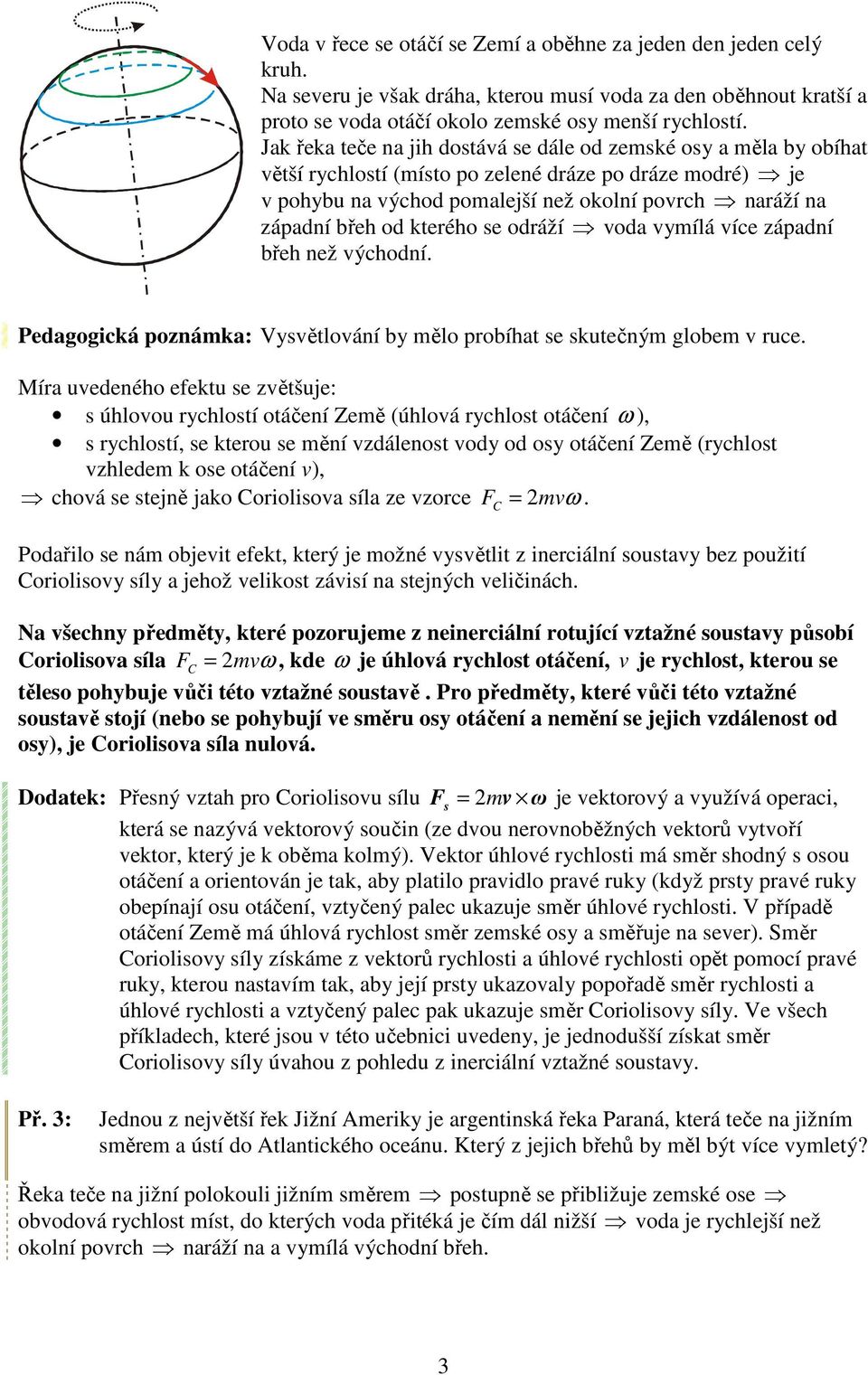 západní břeh než ýchodní Pedagogická poznámka: Vysětloání by mělo pobíhat se skutečným globem uce Mía uedeného efektu se zětšuje: s úhloou ychlostí otáčení Země (úhloá ychlost otáčení ω ), s