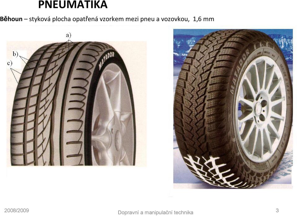 pneu a vozovou, 1,6 mm