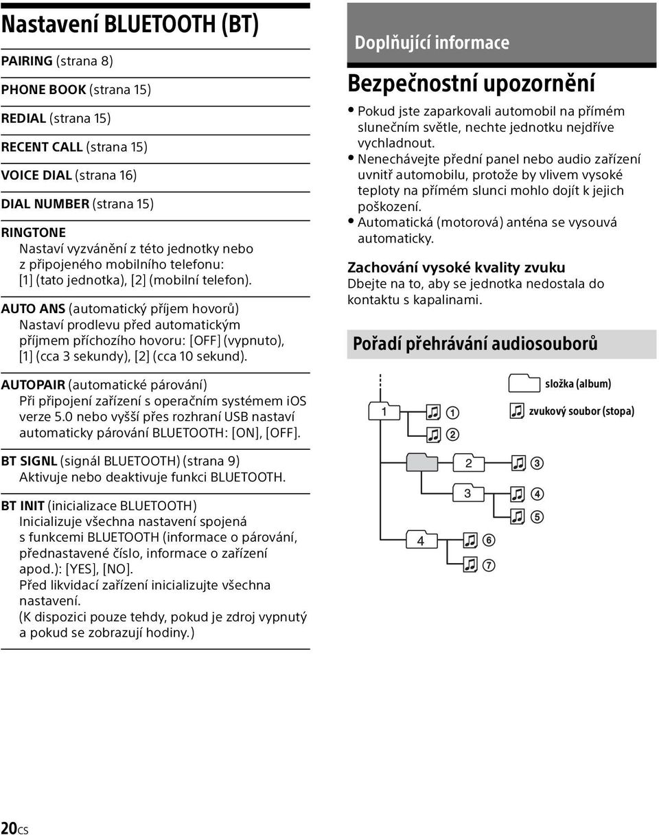 AUTO ANS (automatický příjem hovorů) Nastaví prodlevu před automatickým příjmem příchozího hovoru: [OFF] (vypnuto), [1] (cca 3 sekundy), [2] (cca 10 sekund).