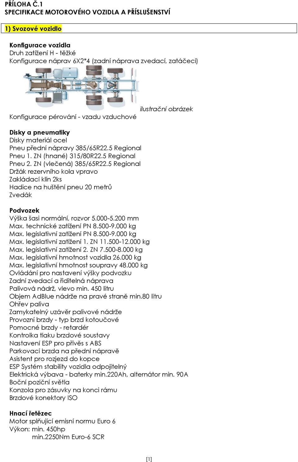 vzduchové ilustrační obrázek Disky a pneumatiky Disky materiál ocel Pneu přední nápravy 385/65R22.5 Regional Pneu 1. ZN (hnané) 315/80R22.5 Regional Pneu 2. ZN (vlečená) 385/65R22.