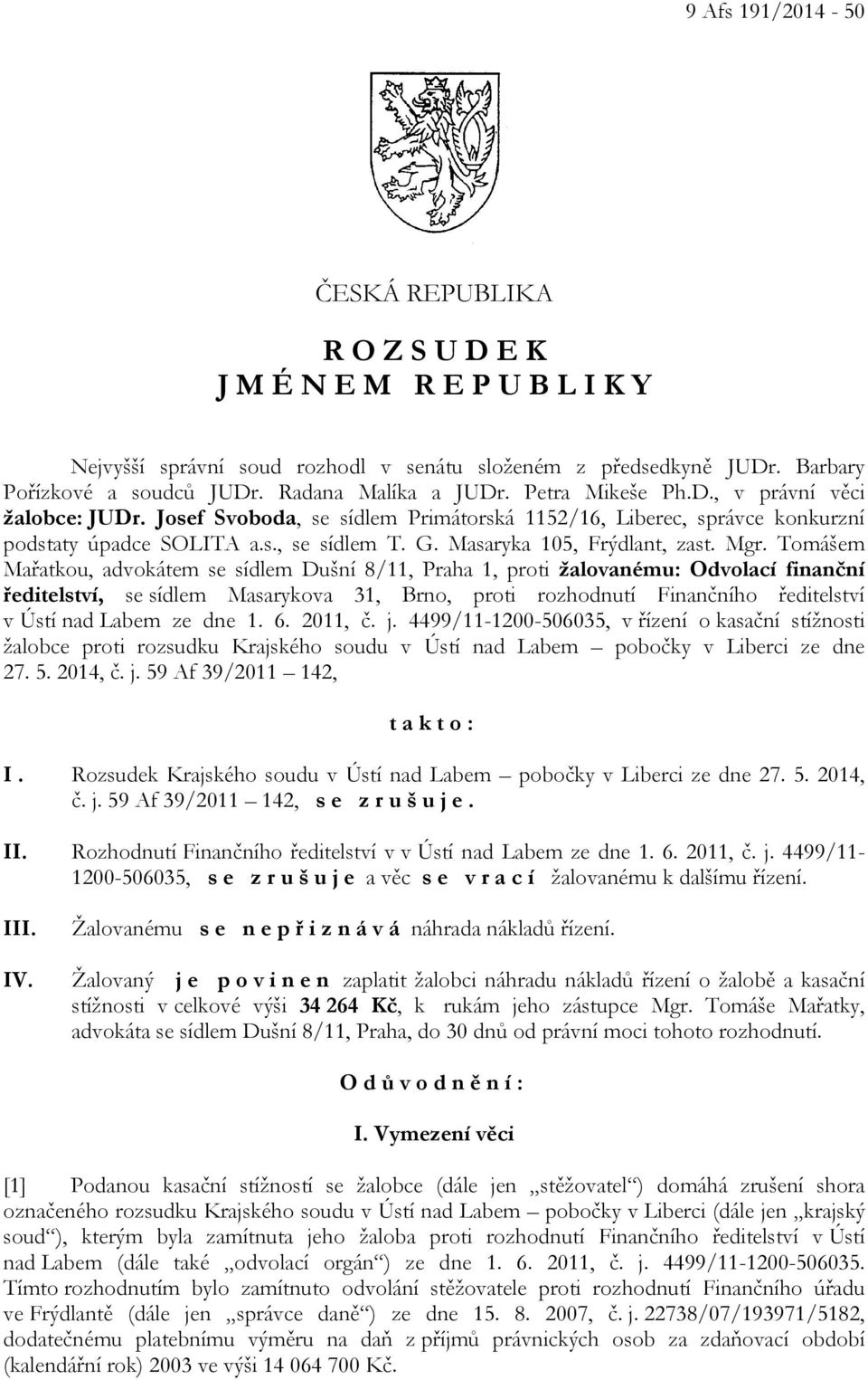 Masaryka 105, Frýdlant, zast. Mgr.