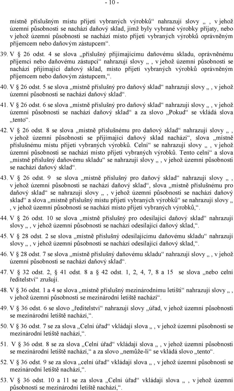 4 se slova příslušný přijímajícímu daňovému skladu, oprávněnému příjemci nebo daňovému zástupci nahrazují slovy, v jehož územní působnosti se nachází přijímající daňový sklad, místo přijetí vybraných