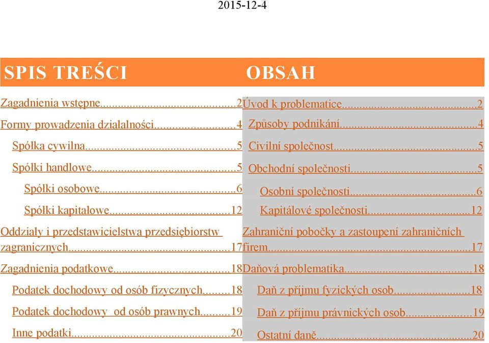 ..12 Oddziały i przedstawicielstwa przedsiębiorstw Zahraniční pobočky a zastoupení zahraničních zagranicznych... 17firem...17 Zagadnienia podatkowe.