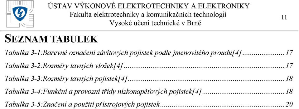 .. 17 Tabulka 3-3:Rozměry tavných pojistek[4].