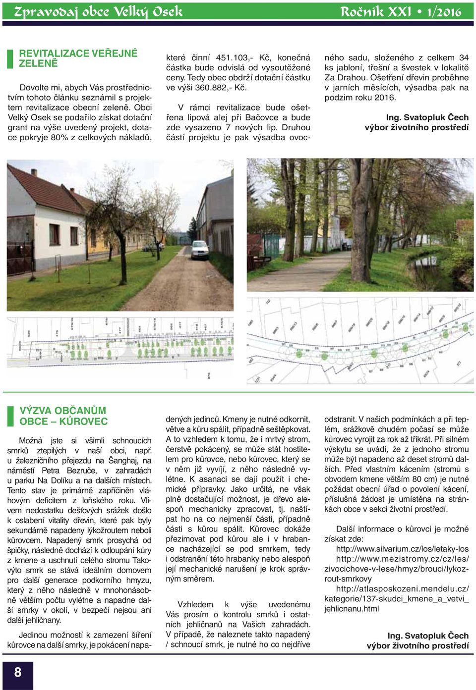 Tedy obec obdrží dotační částku ve výši 360.882,- Kč. V rámci revitalizace bude ošetřena lipová alej při Bačovce a bude zde vysazeno 7 nových lip.