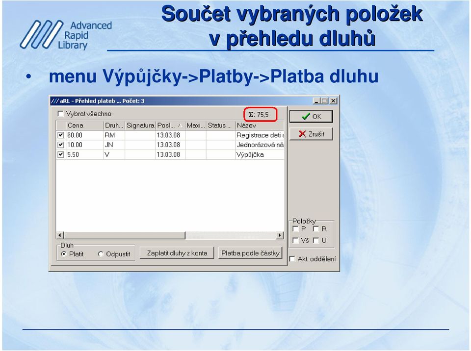 dluhů menu