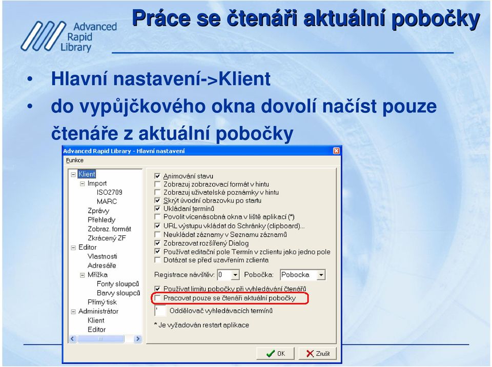 nastavení->klient do