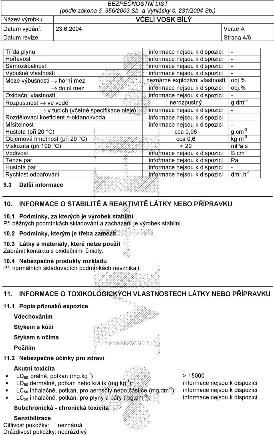 % Oxidační vlastnosti informace nejsou k dispozici - Rozpustnost ve vodě nerozpustný g.