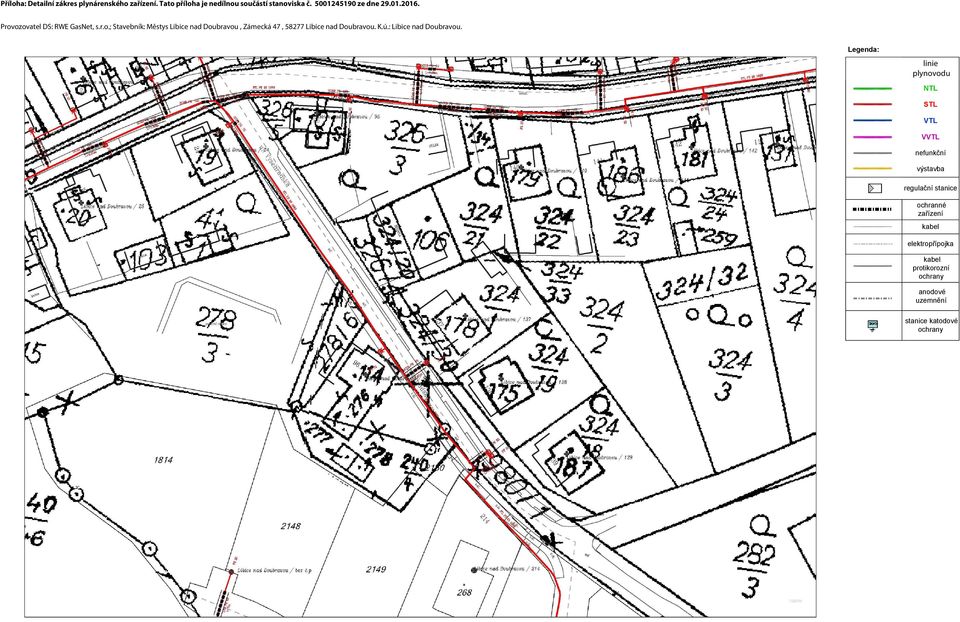 Legenda: linie plynovodu NTL STL VTL VVTL nefunkční výstavba regulační