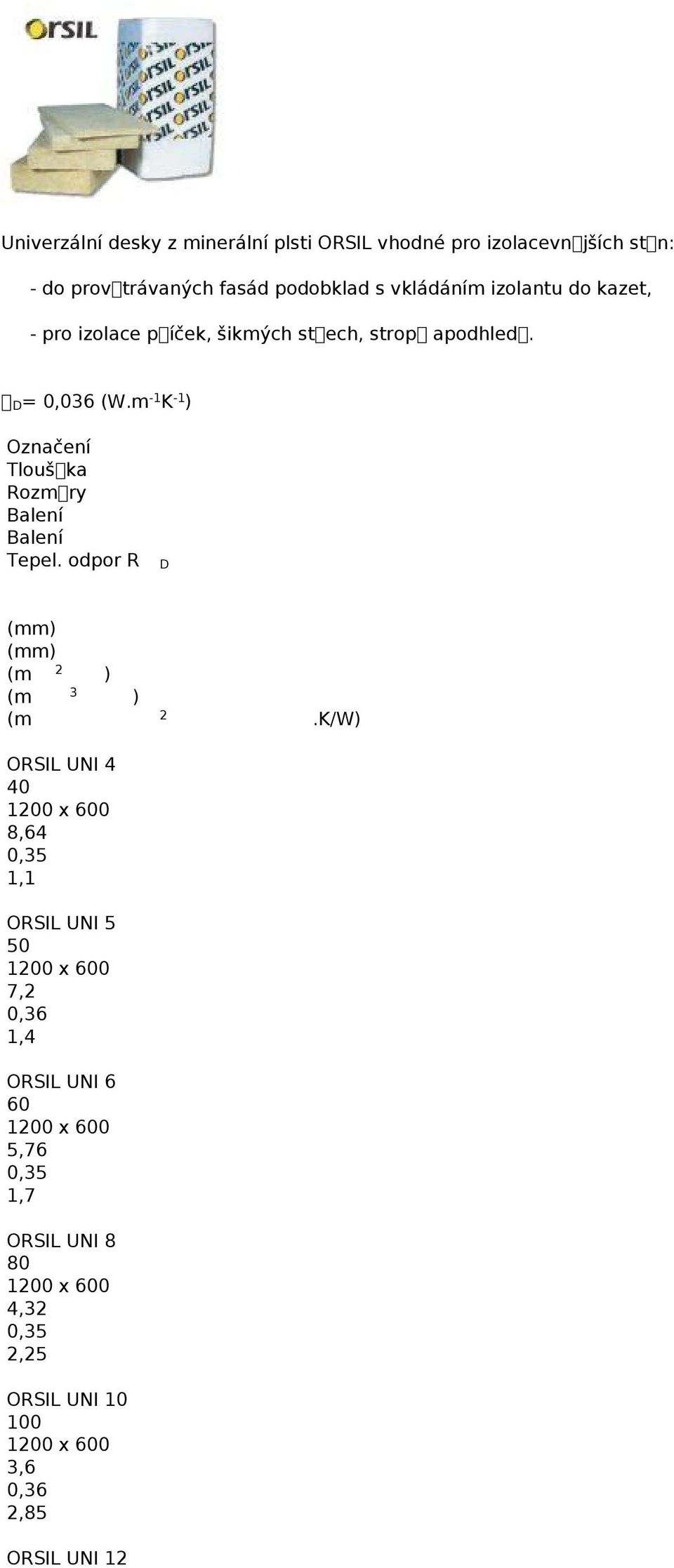 šikmých střech, stropů apodhledů. λ = 0,06 (W.m -1 K -1 m m.