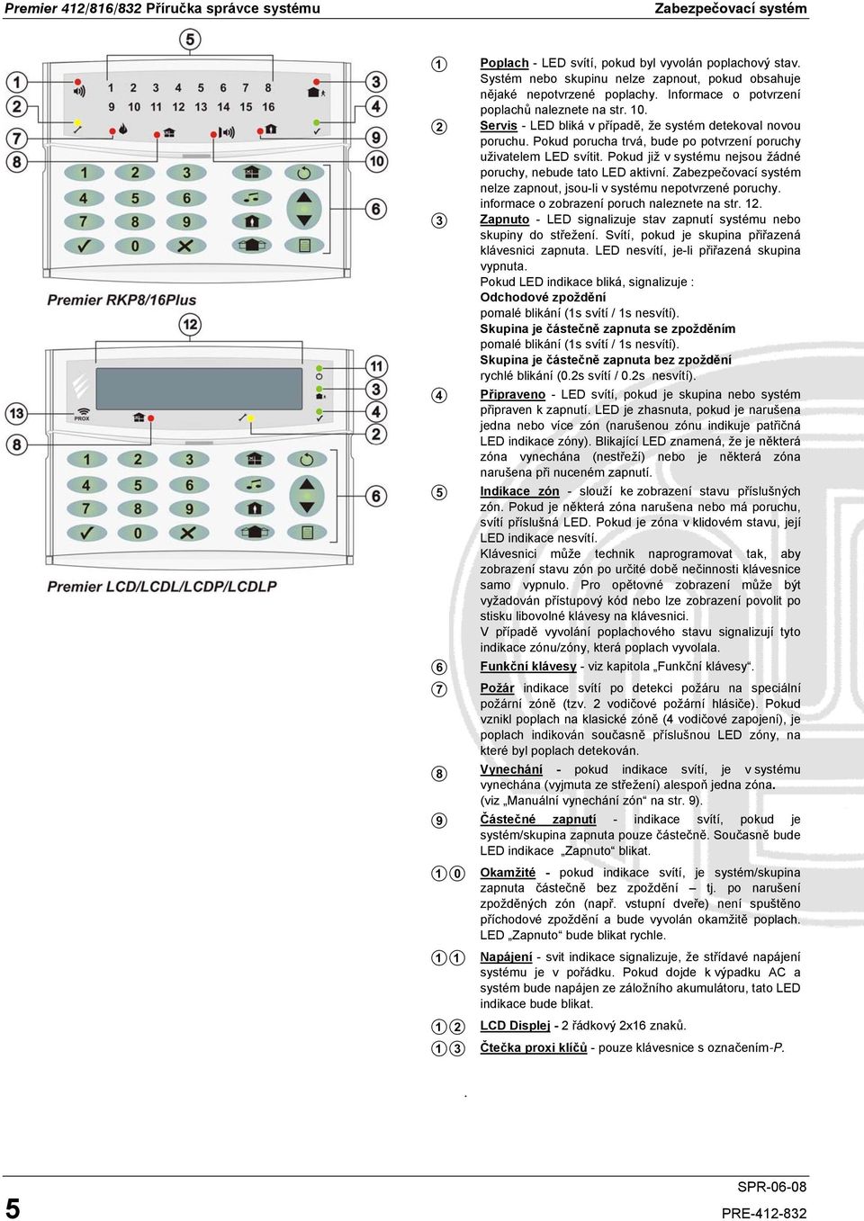 Pokud již v systému nejsou žádné poruchy, nebude tato LED aktivní. Zabezpečovací systém nelze zapnout, jsou-li v systému nepotvrzené poruchy. informace o zobrazení poruch naleznete na str. 12.