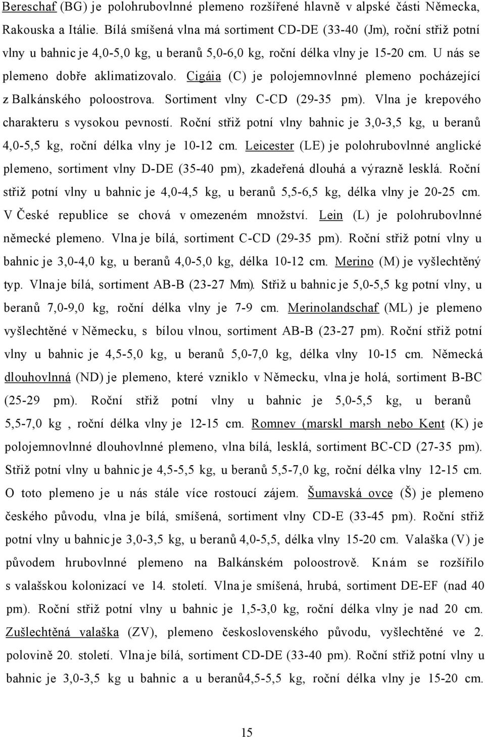 Cigáia (C) je polojemnovlnné plemeno pocházející z Balkánského poloostrova. Sortiment vlny C-CD (29-35 pm). Vlna je krepového charakteru s vysokou pevností.