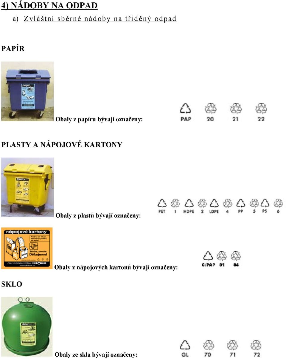 NÁPOJOVÉ KARTONY Obaly z plastů bývají označeny: Obaly z