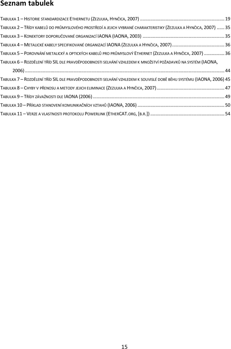 .. 36 TABULKA 5 POROVNÁNÍ METALICKÝ A OPTICKÝCH KABELŮ PRO PRŮMYSLOVÝ ETHERNET (ZEZULKA A HYNČICA, 2007).