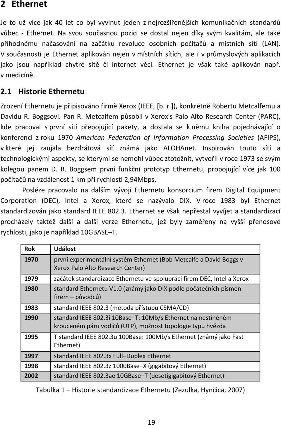 V současnosti je Ethernet aplikován nejen v místních sítích, ale i v průmyslových aplikacích jako jsou například chytré sítě či internet věcí. Ethernet je však také aplikován např. v medicíně. 2.