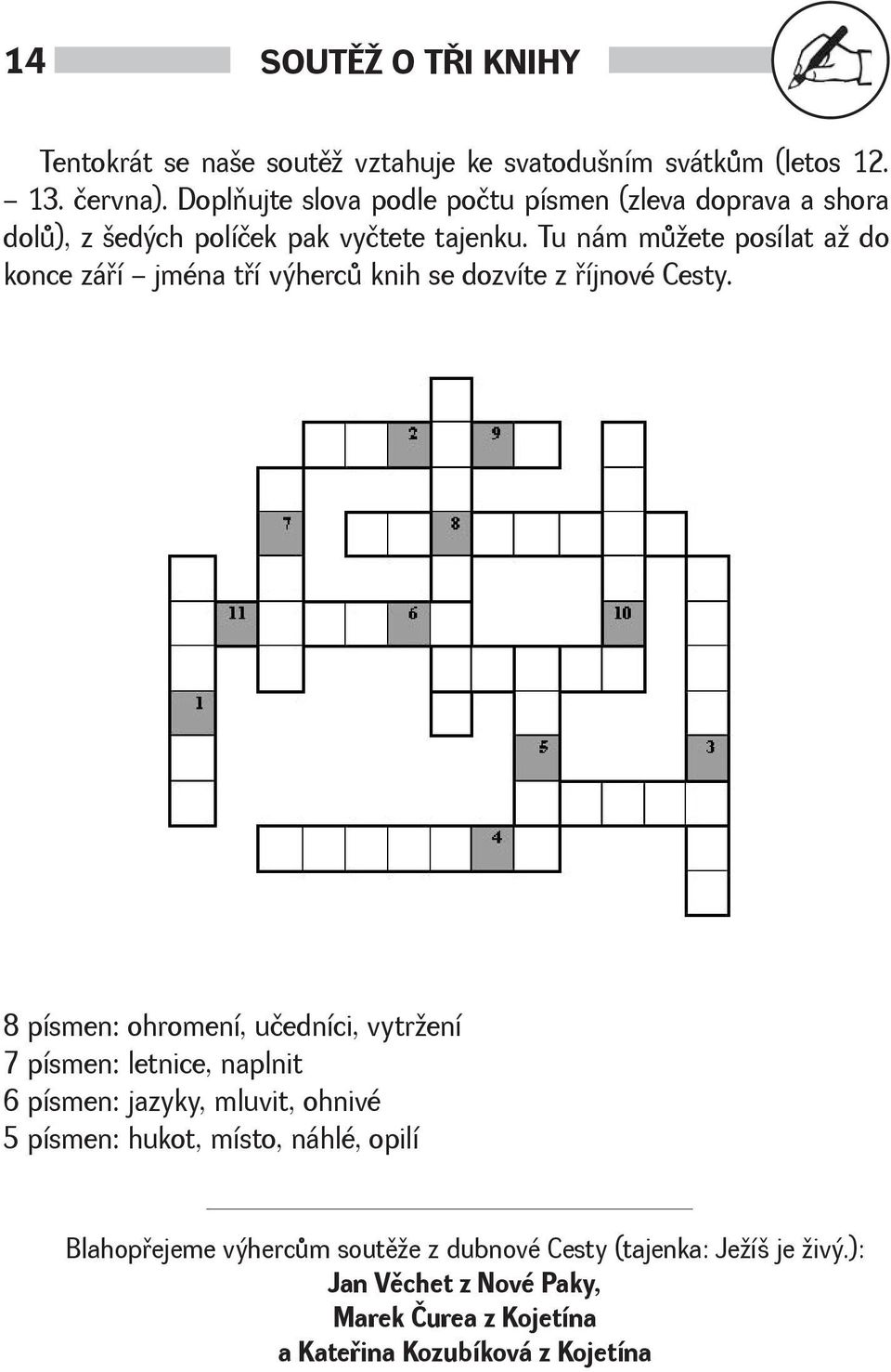 Tu nám mùete posílat a do konce záøí jména tøí výhercù knih se dozvíte z øíjnové Cesty.