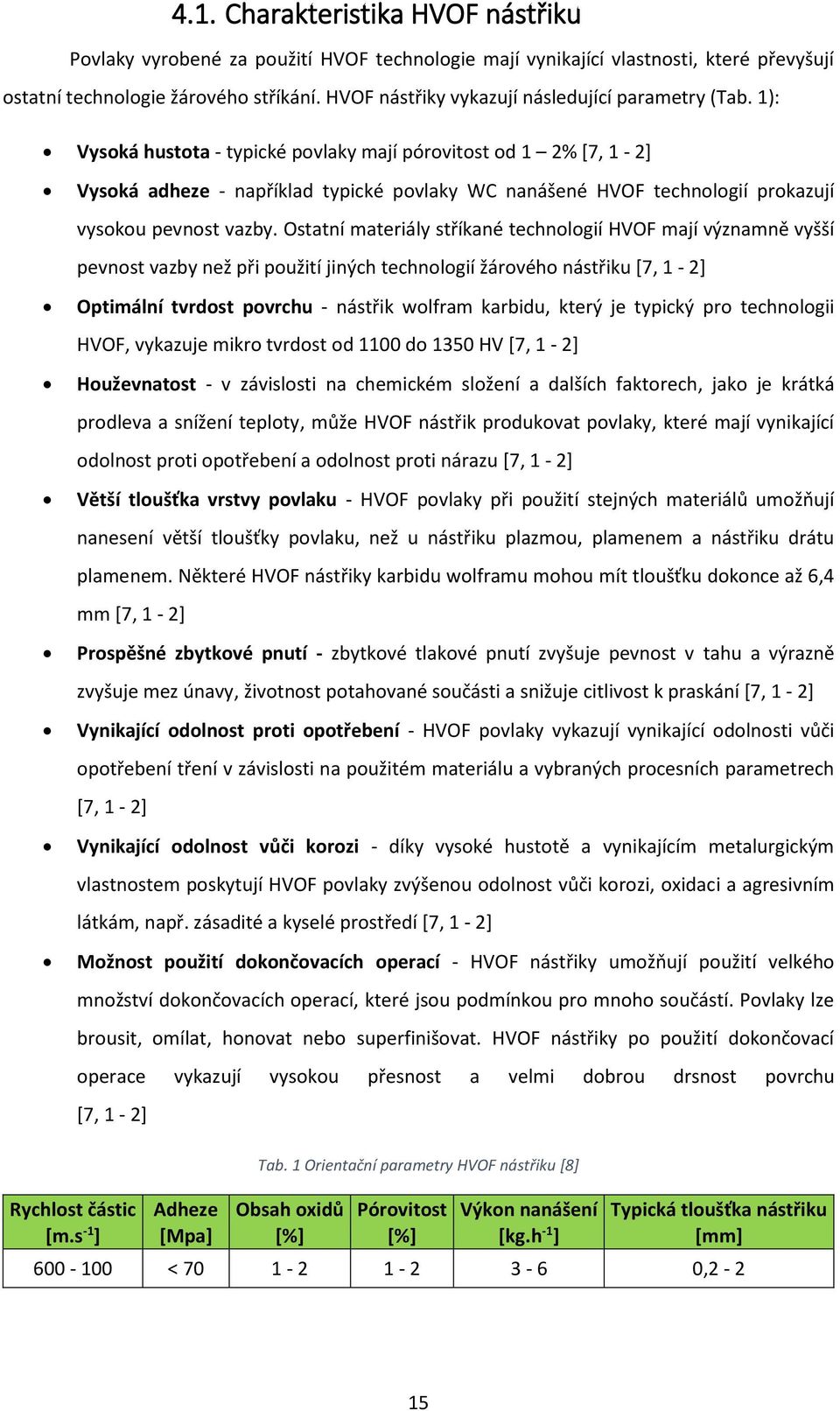 1): Vysoká hustota - typické povlaky mají pórovitost od 1 2% [7, 1-2] Vysoká adheze - například typické povlaky WC nanášené HVOF technologií prokazují vysokou pevnost vazby.