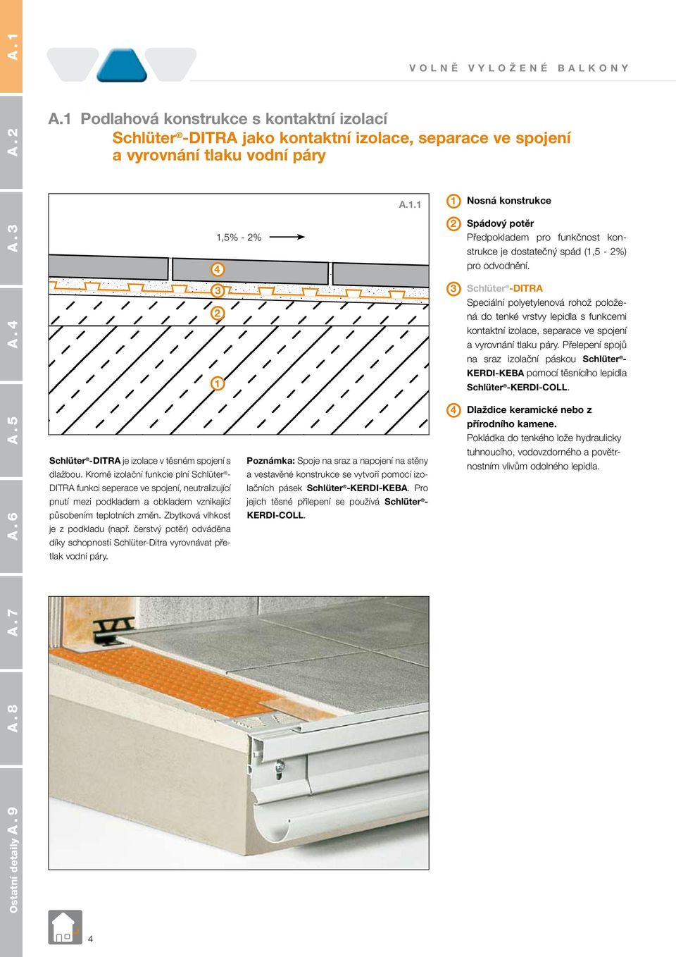Kromě izolační funkcie plní Schlüter - DITRA funkci seperace ve spojení, neutralizující pnutí mezi podkladem a obkladem vznikající působením teplotních změn. Zbytková vlhkost je z podkladu (např.