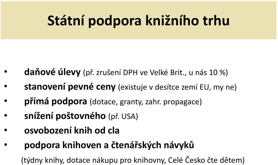 (dotace, granty, zahr. propagace) snížení poštovného (př.