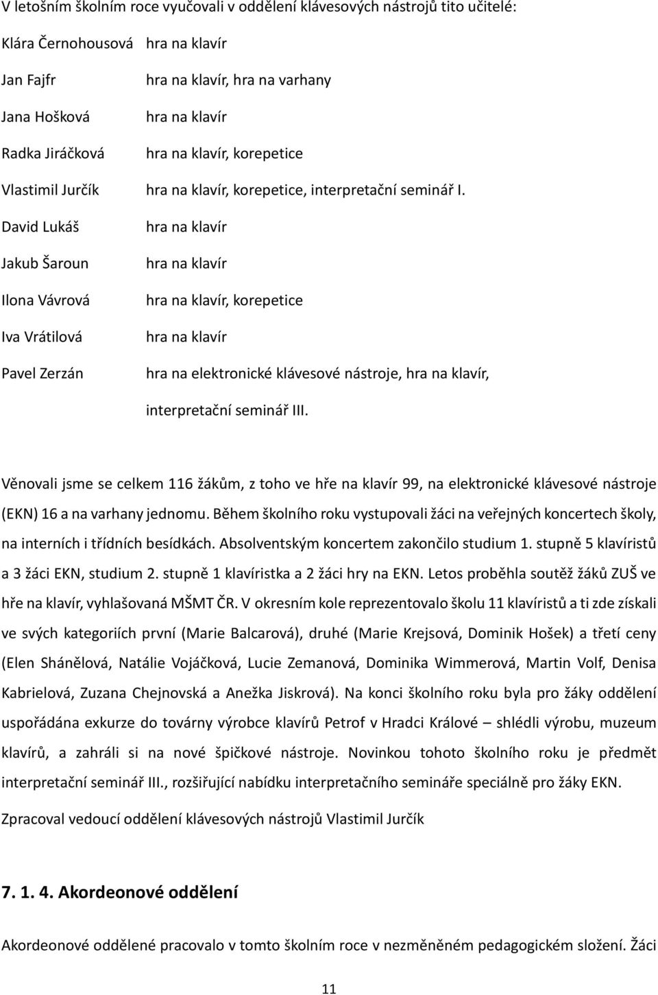 David Lukáš Jakub Šaroun Ilona Vávrová Iva Vrátilová Pavel Zerzán hra na klavír hra na klavír hra na klavír, korepetice hra na klavír hra na elektronické klávesové nástroje, hra na klavír,