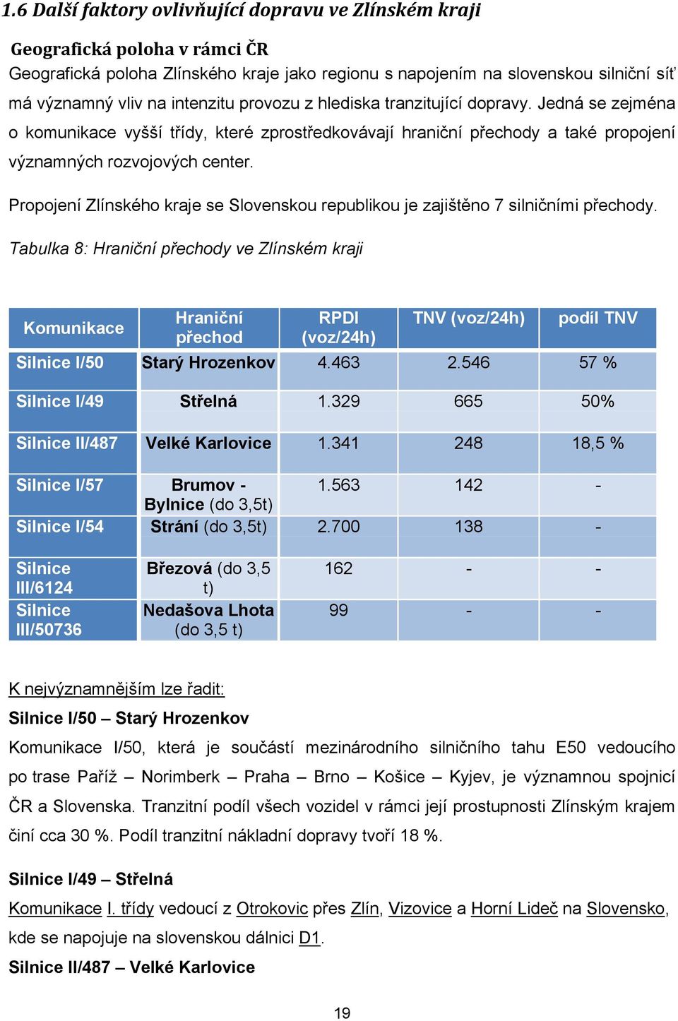 Propojení Zlínského kraje se Slovenskou republikou je zajištěno 7 silničními přechody.