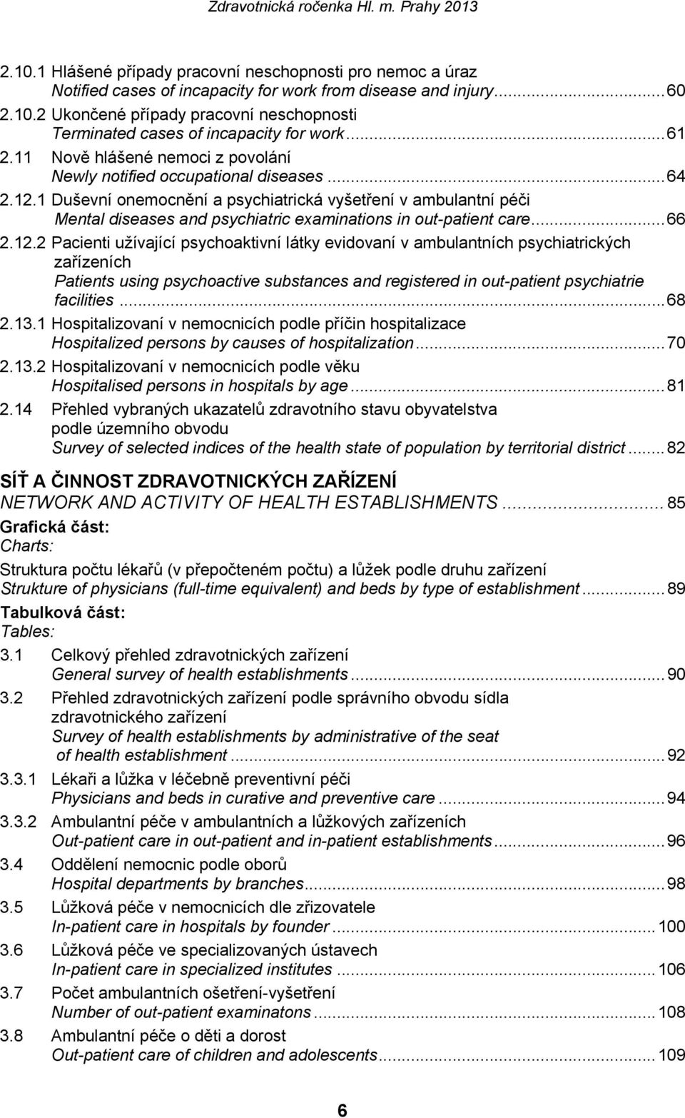 1 Duševní onemocnění a psychiatrická vyšetření v ambulantní péči Mental diseases and psychiatric examinations in out-patient care... 66 2.12.