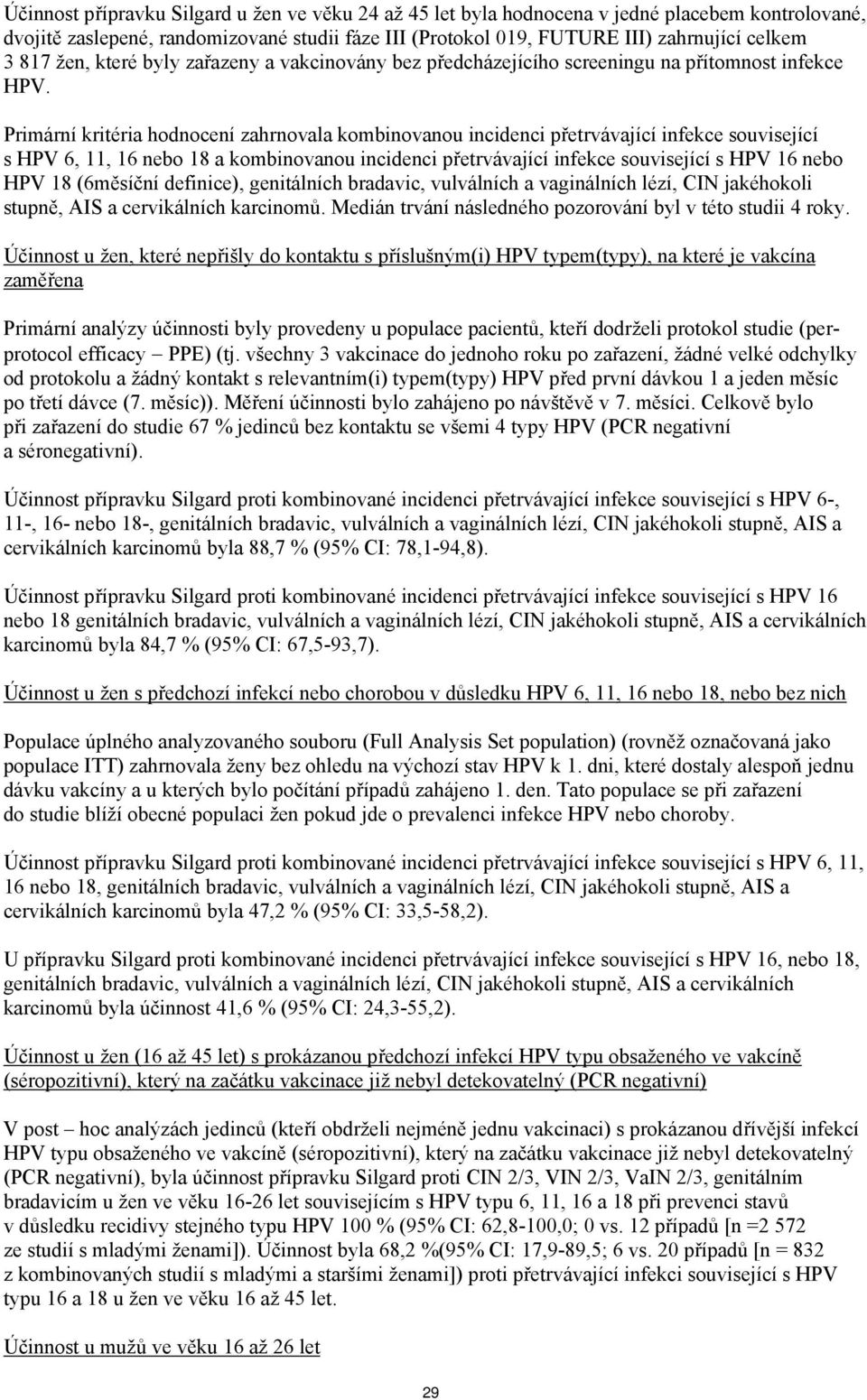 Primární kritéria hodnocení zahrnovala kombinovanou incidenci přetrvávající infekce související s HPV 6, 11, 16 nebo 18 a kombinovanou incidenci přetrvávající infekce související s HPV 16 nebo HPV 18