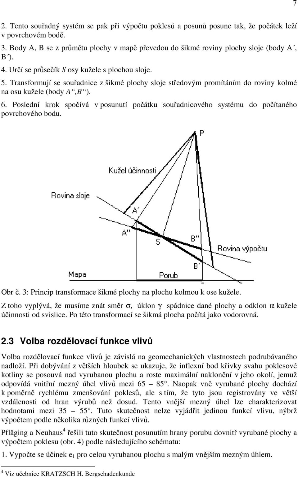 Transformují se souřadnice z šikmé plochy sloje středovým promítáním do roviny kolmé na osu kužele (body A,B ). 6.