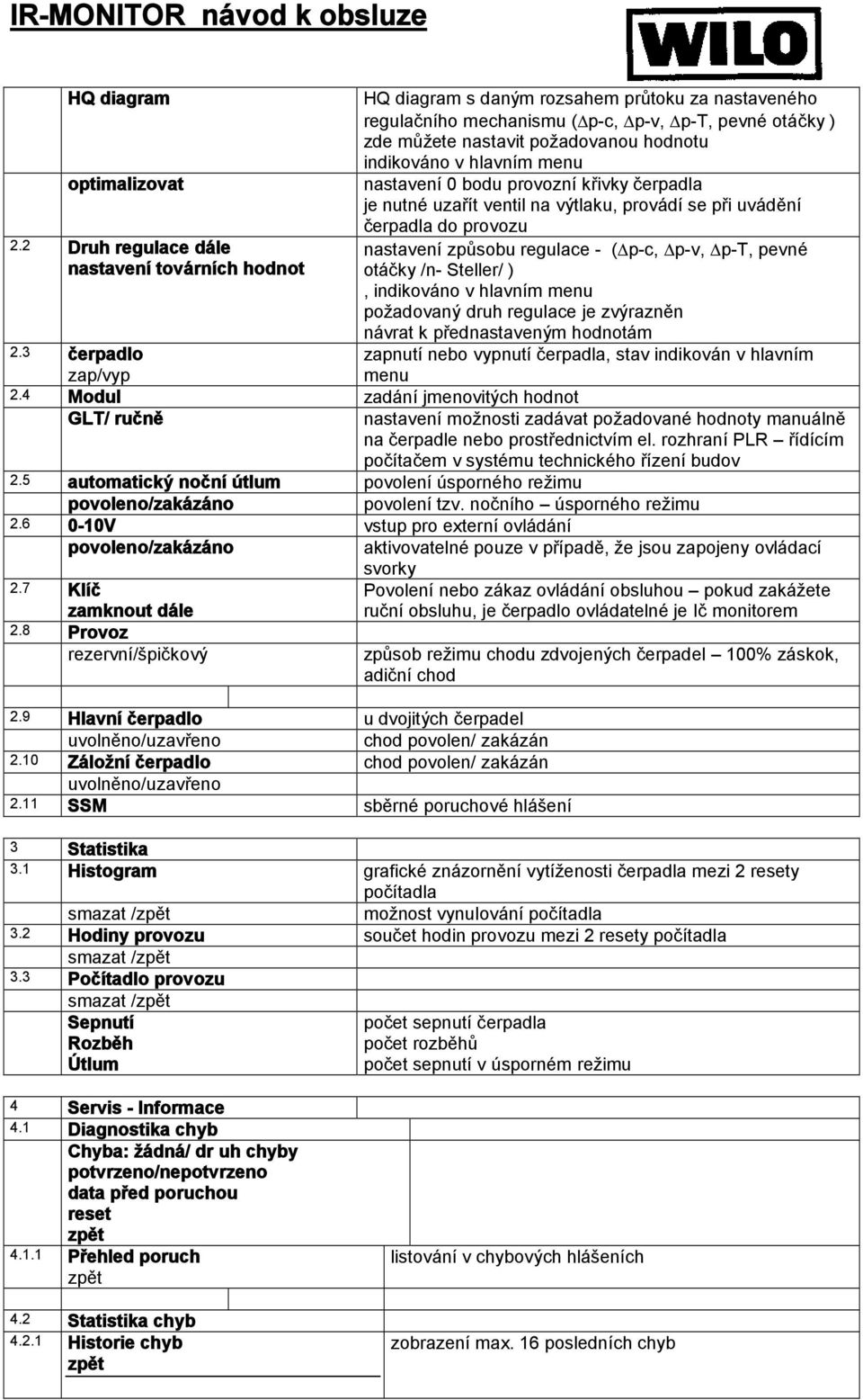 indikováno v hlavním menu nastavení 0 bodu provozní křivky čerpadla je nutné uzařít ventil na výtlaku, provádí se při uvádění čerpadla do provozu nastavení způsobu regulace - ( p-c, p-v, p-t, pevné