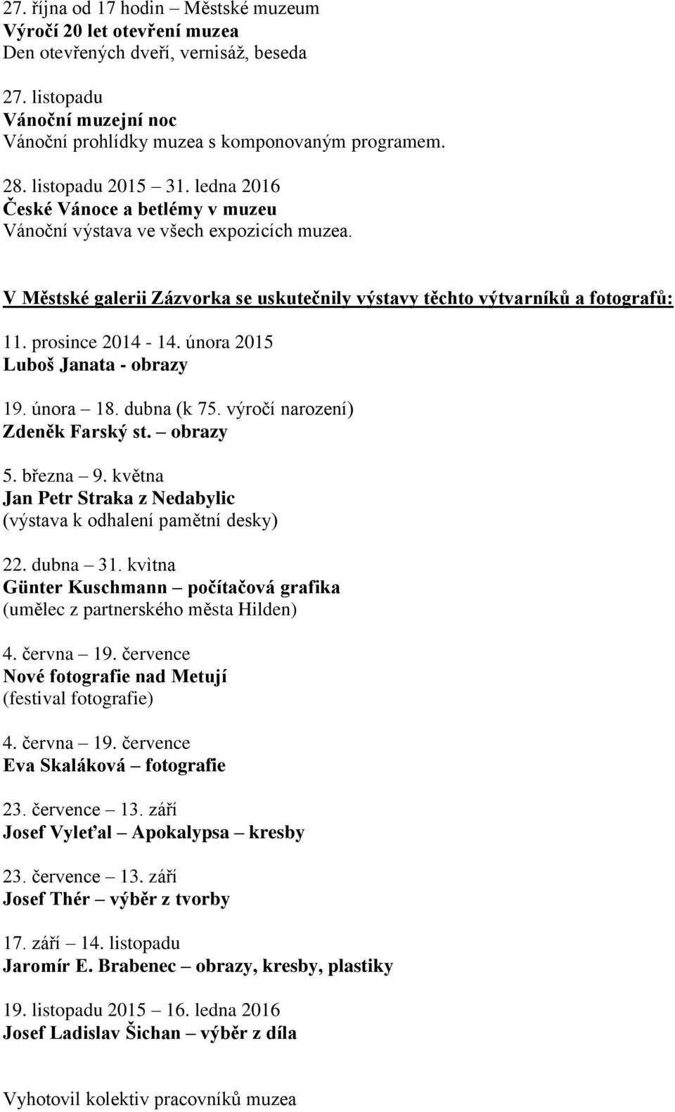 prosince 2014-14. února 2015 Luboš Janata - obrazy 19. února 18. dubna (k 75. výročí narození) Zdeněk Farský st. obrazy 5. března 9.