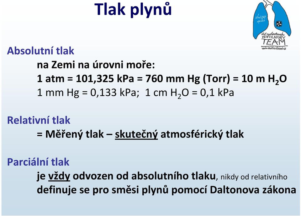 Měřený tlak skutečný atmosférický tlak Parciální tlak je vždy odvozen od