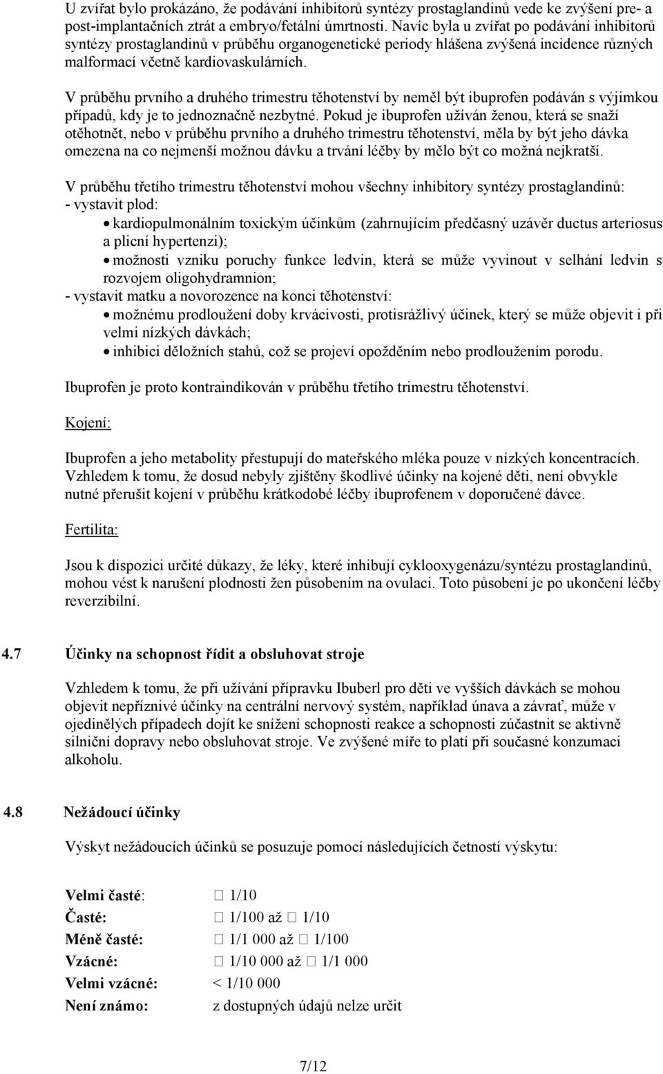 V průběhu prvního a druhého trimestru těhotenství by neměl být ibuprofen podáván s výjimkou případů, kdy je to jednoznačně nezbytné.