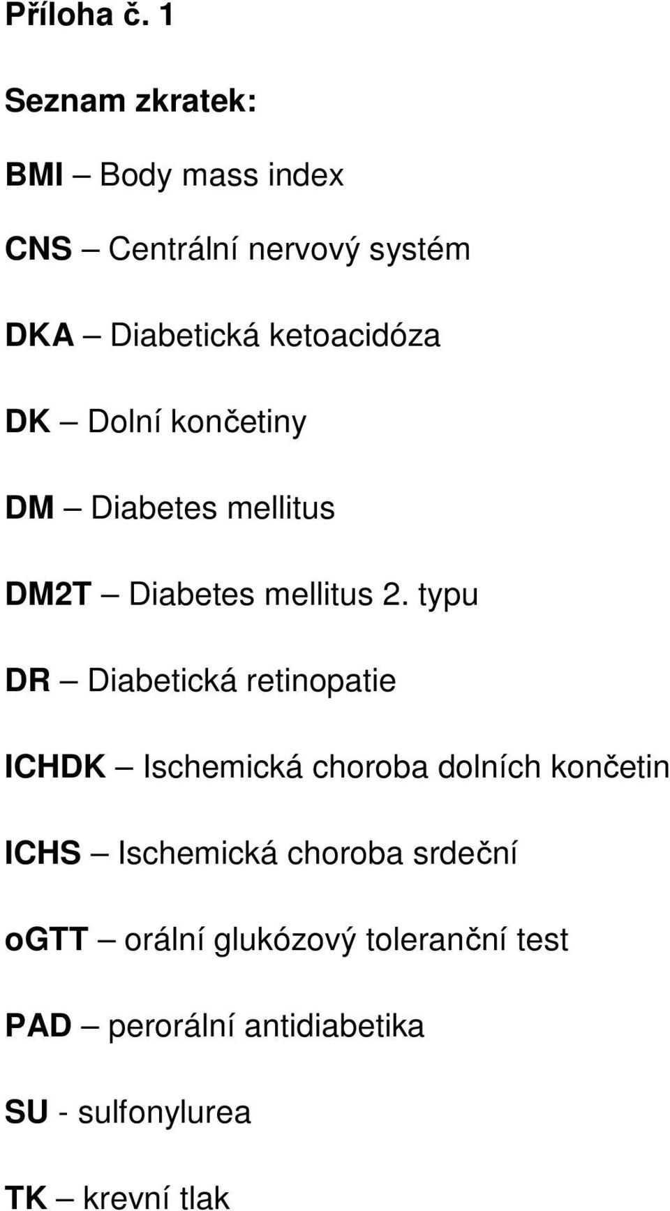 DK Dolní končetiny DM Diabetes mellitus DM2T Diabetes mellitus 2.