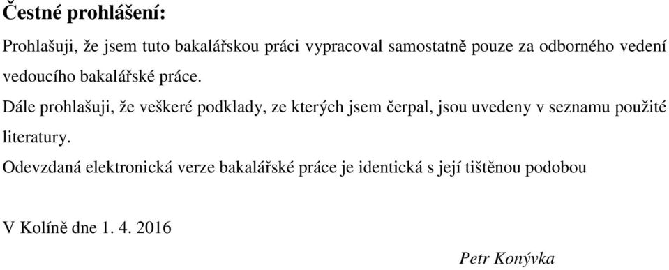 Dále prohlašuji, že veškeré podklady, ze kterých jsem čerpal, jsou uvedeny v seznamu