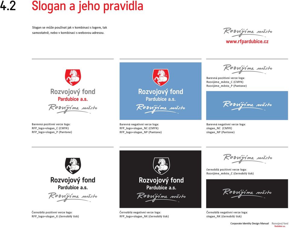 negativní verze loga: RFP_logo+slogan_NC (CMYK) RFP_logo+slogan_NP (Pantone) Barevná negativní verze loga: slogan_nc (CMYK) slogan_np (Pantone) černobílá pozitivní verze loga: