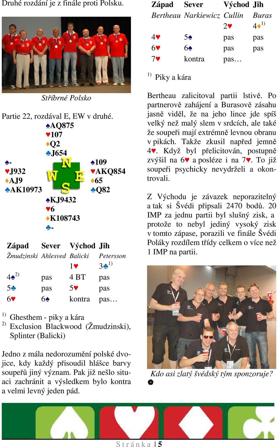 Po partnerově zahájení a Burasově zásahu jasně viděl, že na jeho lince jde spíš velký než malý slem v srdcích, ale také že soupeři mají extrémně levnou obranu v pikách. Takže zkusil napřed jemně 4.