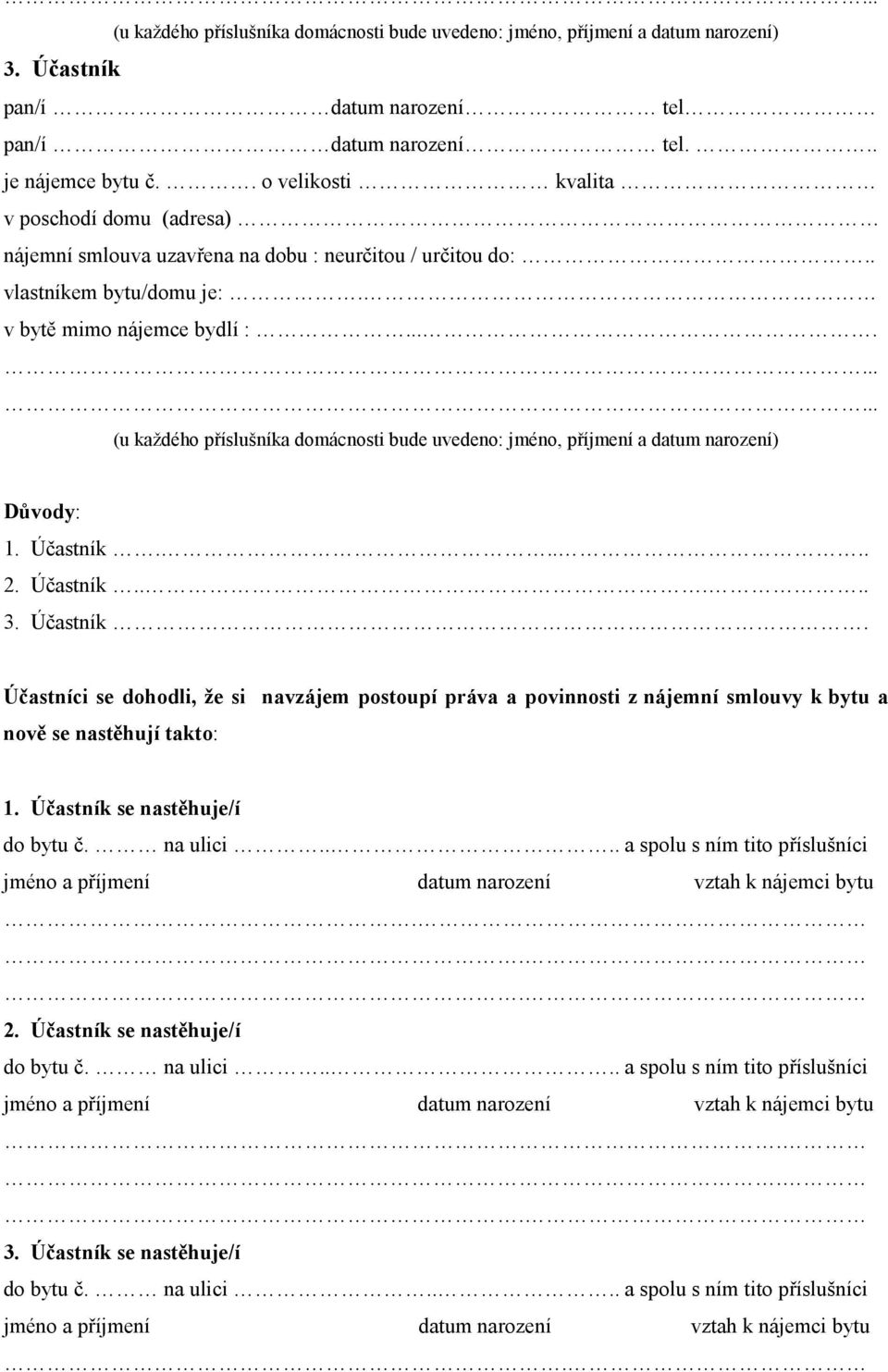 ... (u každého příslušníka domácnosti bude uvedeno: jméno, příjmení a datum narození) Důvody: 1. Účastník.