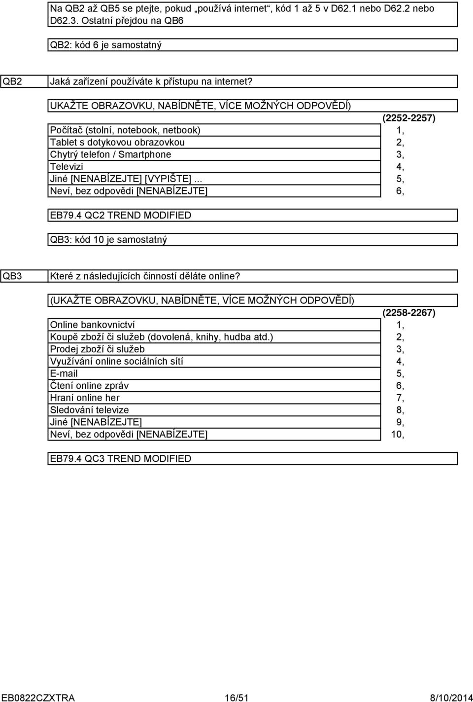 .. [NENABÍZEJTE] (5-57),, EB79. QC TREND MODIFIED QB: kód 0 je samostatný QB Které z následujících činností děláte online?