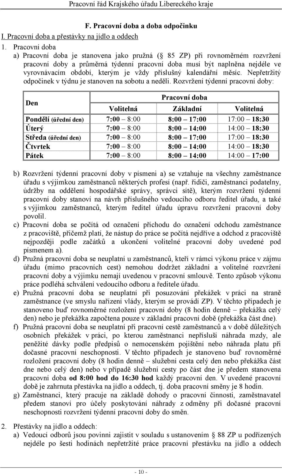 vždy příslušný kalendářní měsíc. Nepřetržitý odpočinek v týdnu je stanoven na sobotu a neděli.