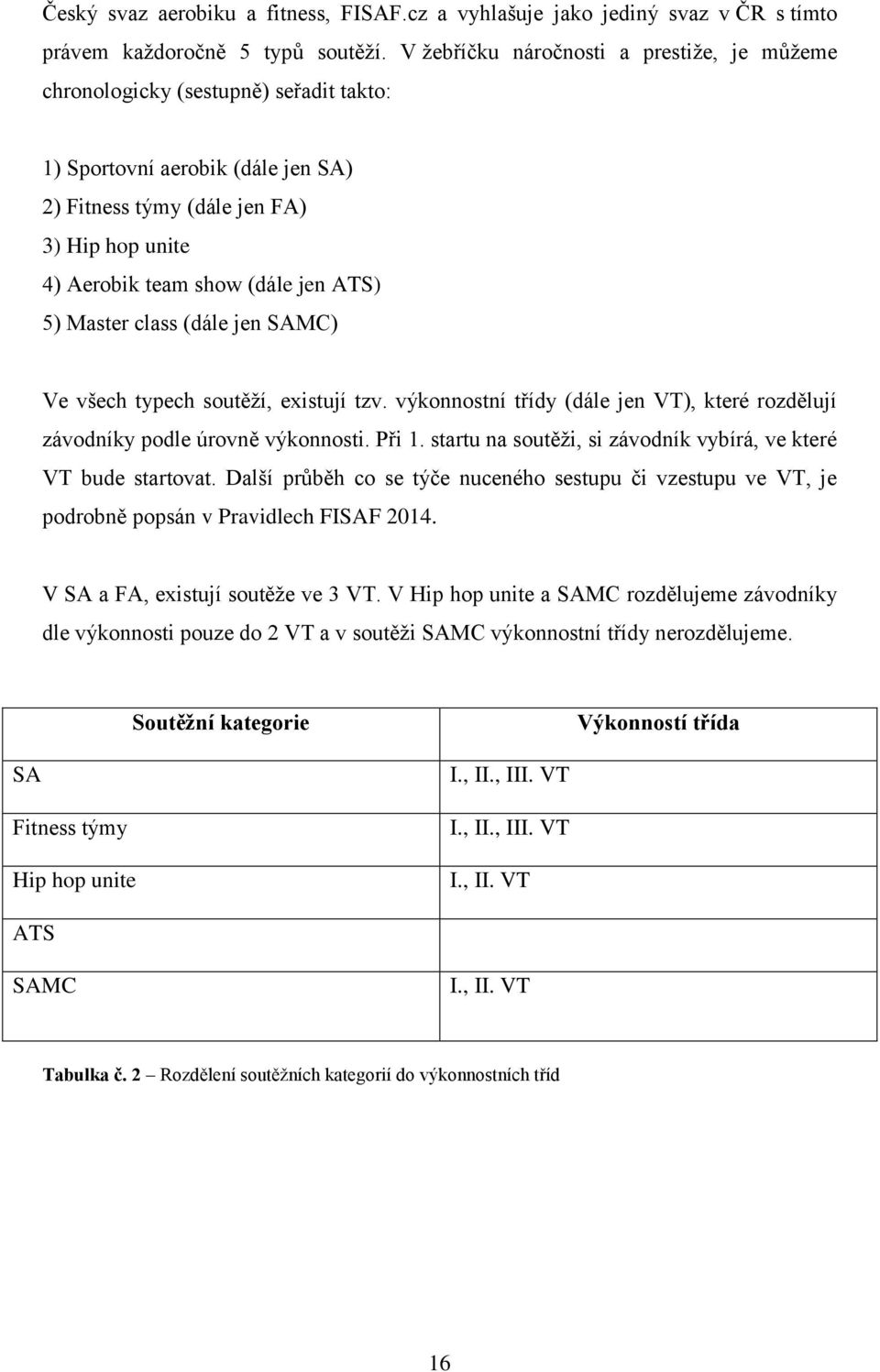 ATS) 5) Master class (dále jen SAMC) Ve všech typech soutěží, existují tzv. výkonnostní třídy (dále jen VT), které rozdělují závodníky podle úrovně výkonnosti. Při 1.