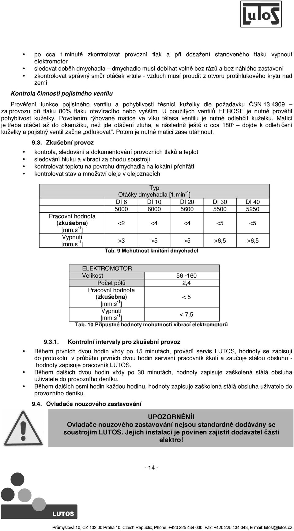 požadavku SN 13 4309 za provozu p i tlaku 80% tlaku otevíracího nebo vyšším. U použitých ventil HEROSE je nutné prov it pohyblivost kuželky.