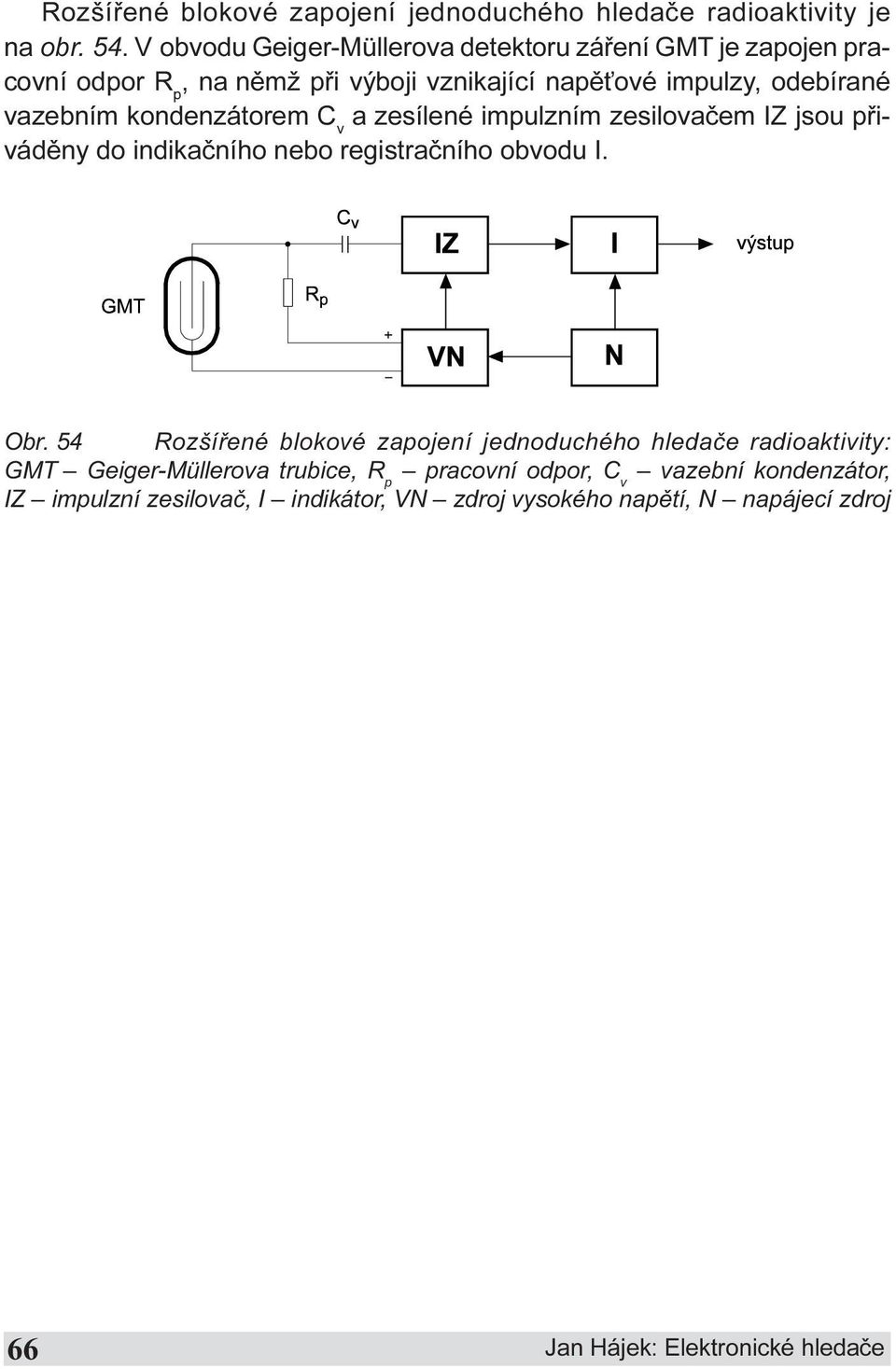 indikaèního nebo registraèního obvodu I Obr 54 Rozšíøené blokové zapojení jednoduchého hledaèe radioaktivity: GMT Geiger-Müllerova trubice, R p