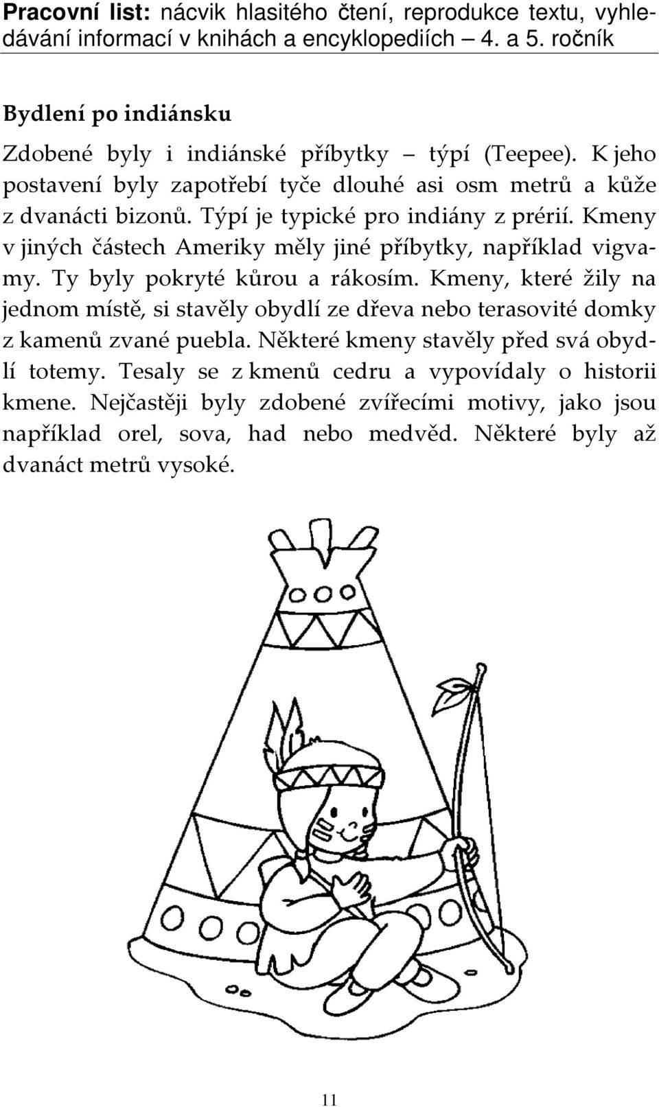 Týpí je typické pro indiány z prérií. Kmeny v jiných částech Ameriky měly jiné příbytky, například vigvamy. Ty byly pokryté kůrou a rákosím.