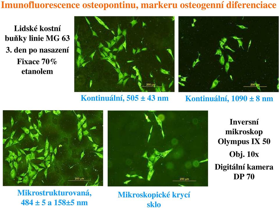 den po nasazení Fixace 70% etanolem Kontinuální, 505 ± 43 nm Kontinuální, 1090