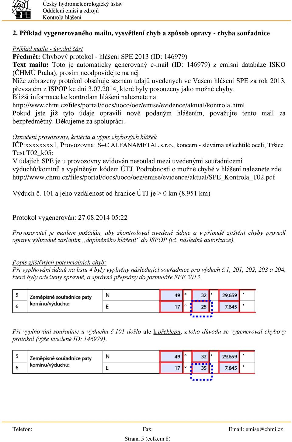 Níže zobrazený protokol obsahuje seznam údajů uvedených ve Vašem hlášení SPE za rok 2013, převzatém z ISPOP ke dni 3.07.2014, které byly posouzeny jako možné chyby.