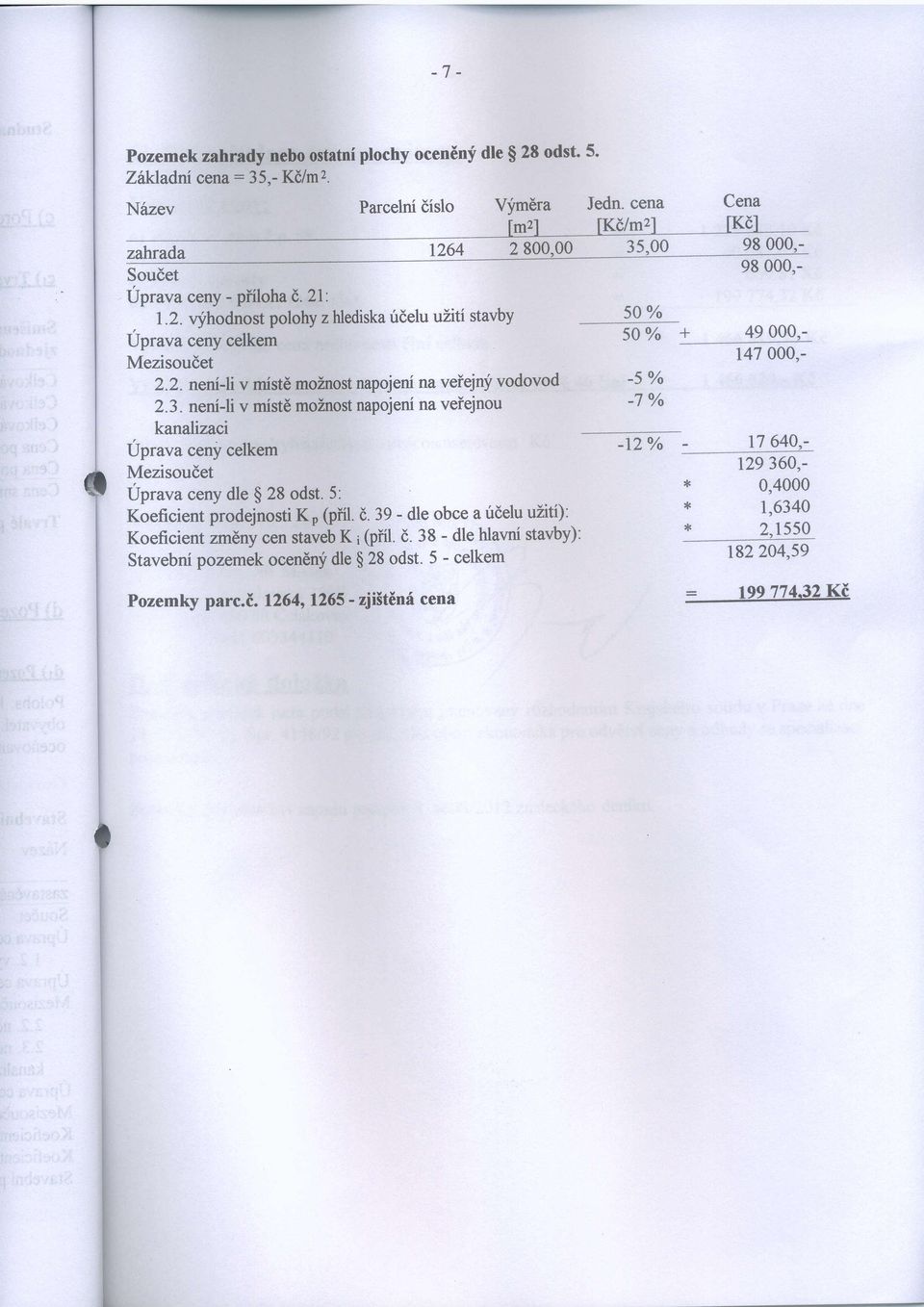 5: Koeficient prodejnosti K, (piil. d. 39 - dle obce a irdelu uiiti): Koeficient zmdny cen staveb K 1(piil. d. 38 - dle hlavni stavby): Stavebni pozemek ocendnli dle $ 28 odst.