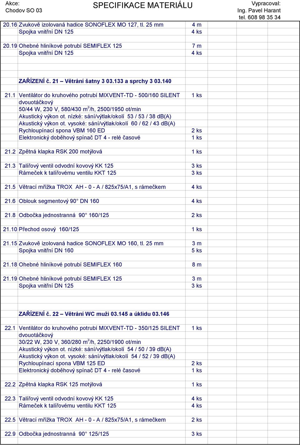 5 Větrací mřížka TROX AH - 0 - A / 825x75/A1, s rámečkem 21.6 Oblouk segmentový 90 DN 160 21.8 Odbočka jednostranná 90 160/125 21.10 Přechod osový 160/125 21.