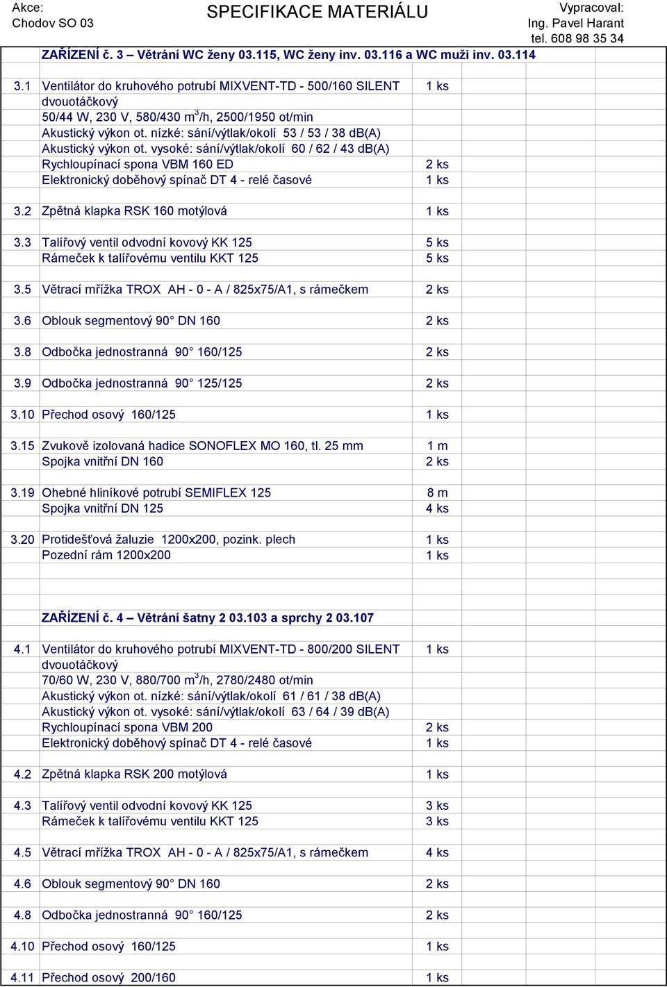 9 Odbočka jednostranná 90 125/125 3.10 Přechod osový 160/125 3.15 Zvukově izolovaná hadice SONOFLEX MO 160, tl. 25 mm 1 m 3.19 Ohebné hliníkové potrubí SEMIFLEX 125 8 m 3.